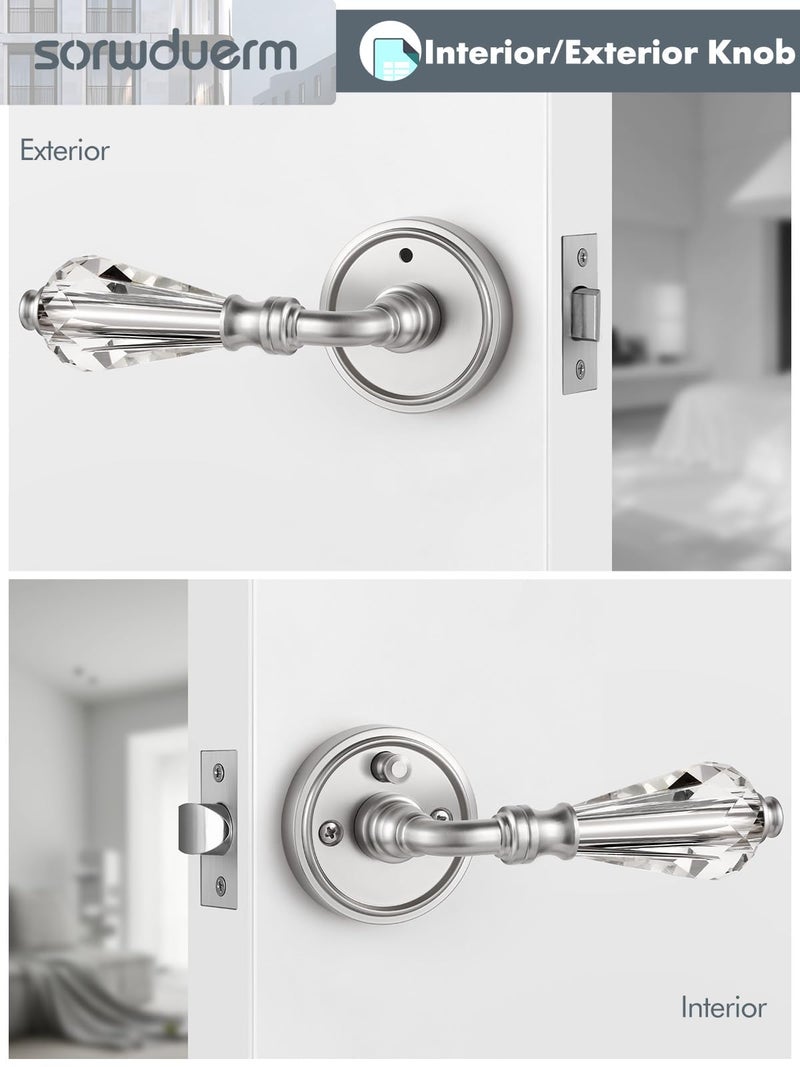 SORWDUERM 1 Pack Brushed Nickel Glass Door Lever Privacy Crystal Door Levers Satin Nickel Door Lever Interior Door Handle for Bedroom and Bathroom,Zinc Alloy - Image 5